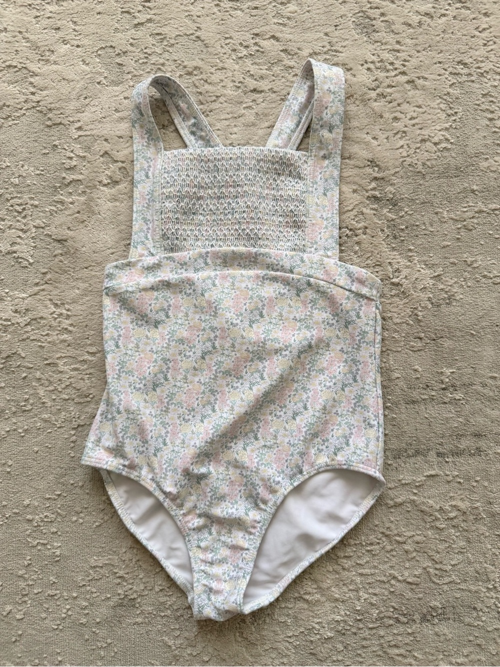 Girls Floral One-Piece Swimwear in Pastel Pink and Green